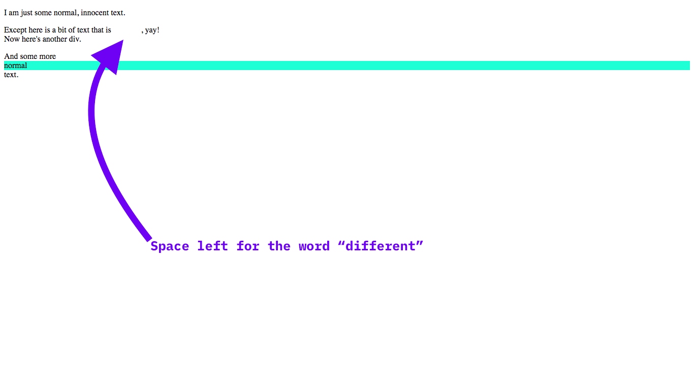 Now the word "different" is still hidden, but there is a gap left for it