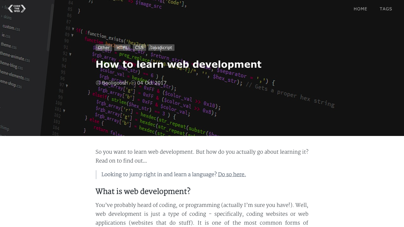 A Code The Web article with CSS