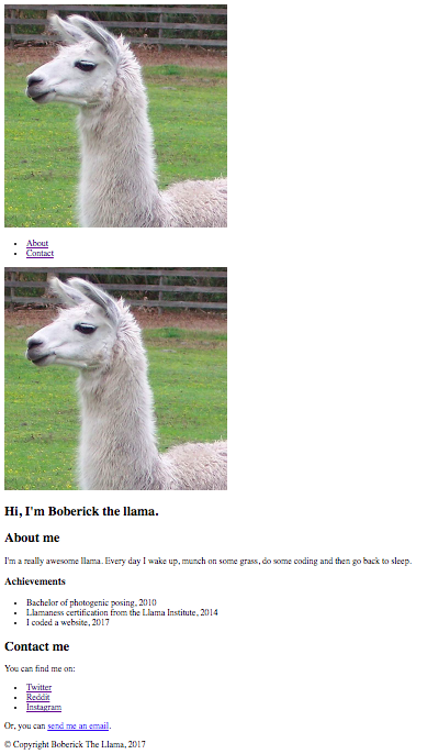 The HTML content of our site (without CSS)